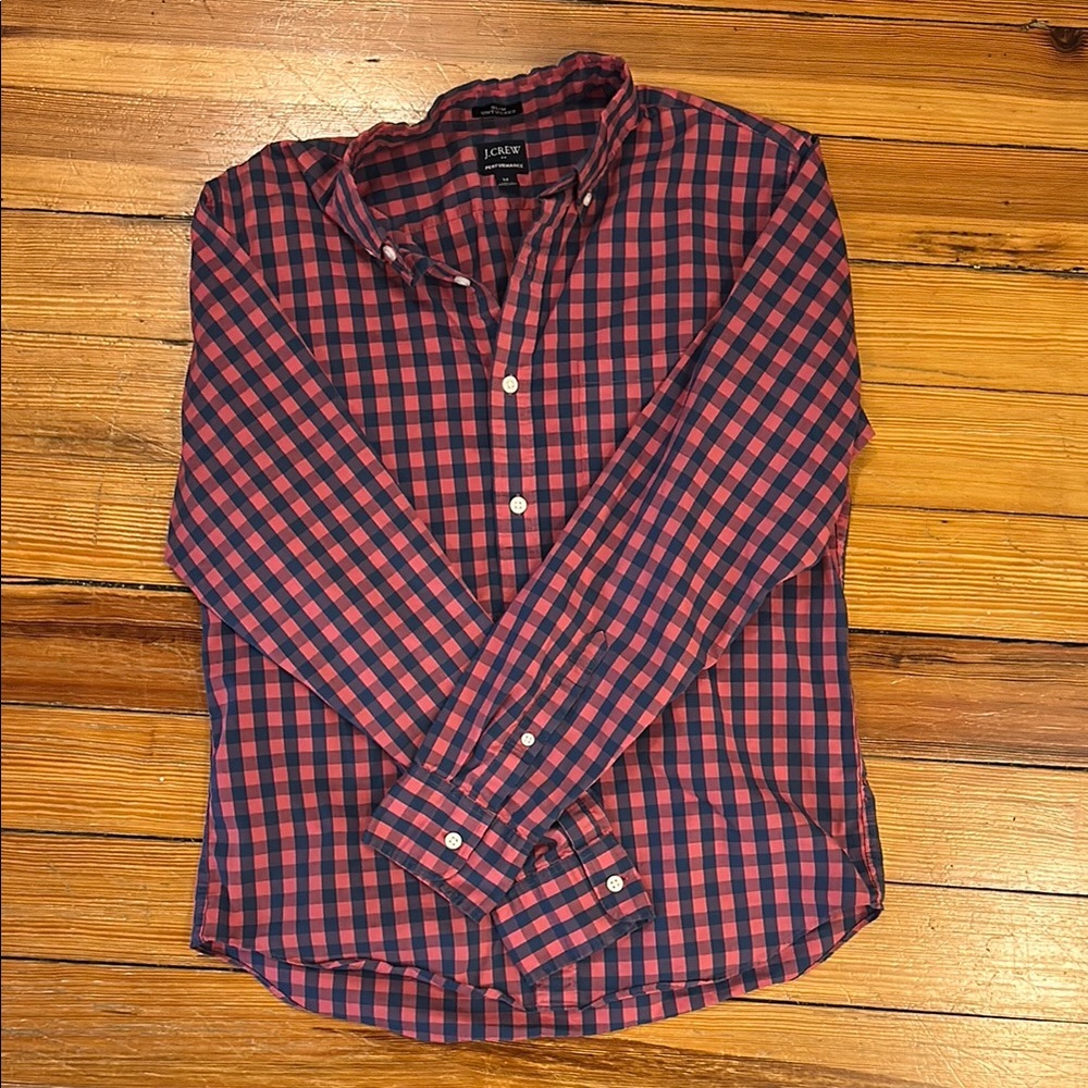J. Crew Men's Pink and Blue Checkered Shirt